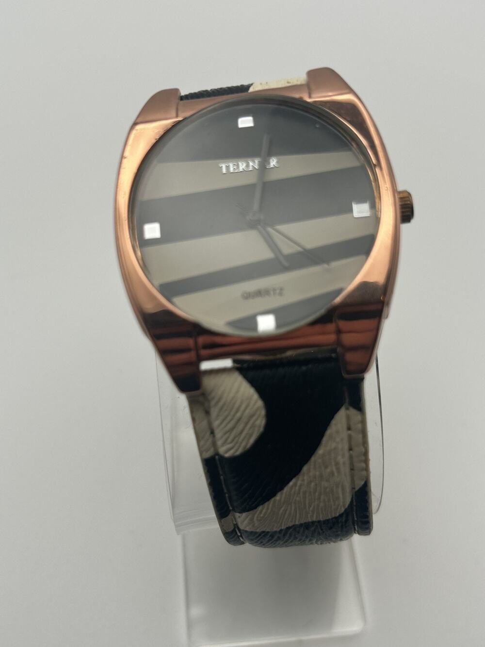 Bijoux Terner Oversized Watch Copper Tone Striped Dial Camo Strap Nickel Free